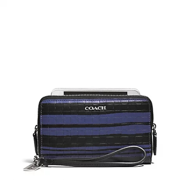 COACH F62249 BLEECKER EMBOSSED WOVEN LEATHER DOUBLE ZIP PHONE WALLET - Picture 1 of 1